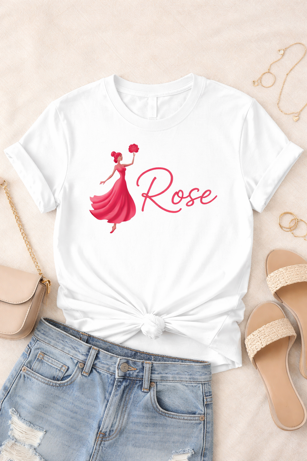 Rose Signature Tee — Stone Cream